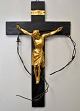 Gilded wooden figure, Christ on the cross, 20th century. Hand-carved. Figure suspended on ...