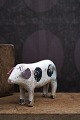 Decorative, old pig in carved wood with fine original painting and ears, and a leather tail. H: ...
