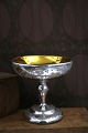 French 19th century bowl on foot in poor man's silver (Mercury glass) with fine etched ...