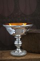 French 19th century bowl on foot in poor man's silver (Mercury glass) with fine etched ...