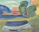 Gustaf Börtner, oil on canvas, listed Swedish artist.Colourful modernist landscape with ...