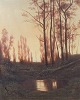 V. Laurent, oil on canvas, listed French artist.Atmospheric landscape depicting slender trees ...