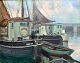 Knudsen, Peder Jacob Marius (1868 - 1944) Denmark: Fishing boats in a harbor. Signed. Oil on ...