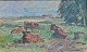 Holbak, Niels (1884 - 1954) Denmark: Cows in a field, West Jutland. Oil on canvas. Signed. 27 x ...