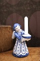 L. Hjorth ceramic angel with blue glaze holding a small candle. No.420. H: 12cm. Is in fine ...