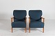 Fritz Hansen A/SPair of easy chairs with frame of beech upholsteredwith blue ...