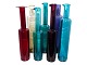 Riihimäen Lasi Oy art glass from Finland, set of seven Koristepullo bottles/vases by designer ...