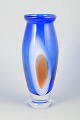 Chribska glass vase.Large hand-blown art glass vase in blue, white and amber sommerso glass ...