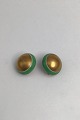 Royal Copenhagen Porcelain Earrings Green / Gold (Clips)Measures Diam 2.3 cm (0.9 inch) ...