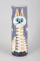 Ulla Ahlgren for Nila, hand-painted retro cat motif vase.Cylindrical ceramic vase in ...