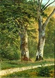 Schovelin, Axel (1827 - 1893) Denmark: Trees in a forest. Oil on canvas/mounted on cardboard. ...