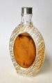 Clear glass pocket lark with screw lid and blown grooves and photo, Fyns Glasværk, ca. 1900 - ...