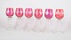 Set of six Bohemian red wine glasses.Red tinted crystal glasses with cut and etched decoration ...
