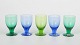 Monica Bratt for Reijmyre, set of five schnapps glasses.Five mouth-blown art glass schnapps ...