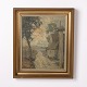 Painting on board depicting a farmhouse in a rural setting from around the 1930s. The painting ...