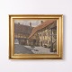 Painting on canvas depicting a farm with chickens from around the 1940s. The painting is signed ...