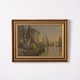 Print on board depicting sailing ships. The work is framed in a gilt frame and features a ...