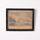 Drawing depicting a coastal landscape at St. Malo, France. The artwork is presented in a black ...