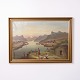 Painting on canvas depicting a river flowing through a mountain landscape from around the 1940s. ...