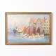 Painting on canvas depicting Tornø Harbour from around the 1950s. The artwork is signed and ...