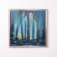 Painting on canvas featuring a modern motif executed in blue tones from around the 1980s. The ...