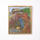 Decorative painting on canvas featuring a colorful motif, presented in a classic gilt frame. ...