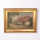 Decorative painting on canvas featuring a farmhouse set in a rural landscape. The motif captures ...