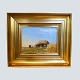 Thorvald Niss; Landscape painting with stone dolmen. With gold frame. Oil on canvas. Signed ...
