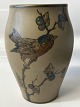 Vase from L. Hjorth with bird motif, Bornholm potteryHeight 13.5 cmDecoration number ...