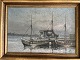 Jens Sinding Christensen (1888-1980):Fiskekuttere i havn.Olie på lærred.Sign.: Monogram ...