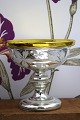 French 19th century bowl on foot in poor man's silver (Mercury glass) with fine etched ...
