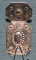 Copper wall shield with two light arms, early 19th century. Denmark. Baroque shape. Decorated ...