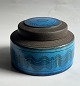 Lidded jar decorated with blue glaze. Designed by Niels Kähler around 1970. slight signs of wear ...