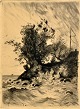 Niss, Thorvald (1842 - 1905) Denmark: Blæstvejr, 1900. Artist's print. Signed: Thorv Niss 1900. ...