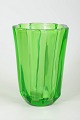 European art glass vase.Faceted vase in green art glass with a striking geometric form and ...