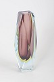 Murano vase.Faceted art glass vase with an encased pink core and optical effects in clear ...