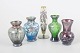Murano, set of five hand-painted art glass vases.Decorative collection of five hand-painted ...
