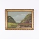 Painting on canvas with a gilt frame, depicting horses in a paddock with a sea view. The work ...