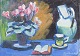 Eyvind Olesen, oil painting, listed Danish visual artist.Modernist still life depicting ...