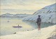 Emanuel A. Petersen, oil painting, listed Danish visual artist.Atmospheric Greenland fjord ...