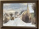 Th. B. Dahl (1886-1971):Vinterparti fra landsby med handel.Olie på lærred.Sign.: Th.B. ...