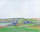 Danish artist, oil on canvas, modernist landscape, 1956.Landscape depicting rolling fields ...