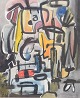 Simonetta Andriolli, abstract tempera on paper.Abstract composition with bold black contour ...