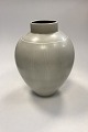 Aluminia Vase by Nils Thorsson No. 1613. Stoneware with matte grey-white glaze and striped ...
