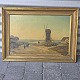 Antik oliemaleri på lærred monteret i guldmalet træramme med motiv af soldater, blandt andet en ...