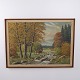 Oil painting by Svend Østergaard depicting a red deer in an autumn landscape. The painting was ...