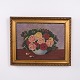Oil painting on canvas depicting roses arranged in a bowl. The painting is signed, was created ...