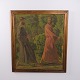 Oil painting on canvas depicting two men in historical clothing in a forest landscape. The ...