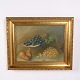 Oil painting on canvas depicting a fruit bowl, signed P. Borg. The painting is executed as a ...