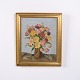 Painting on board depicting flowers arranged in a vase. The artwork is presented in a decorative ...